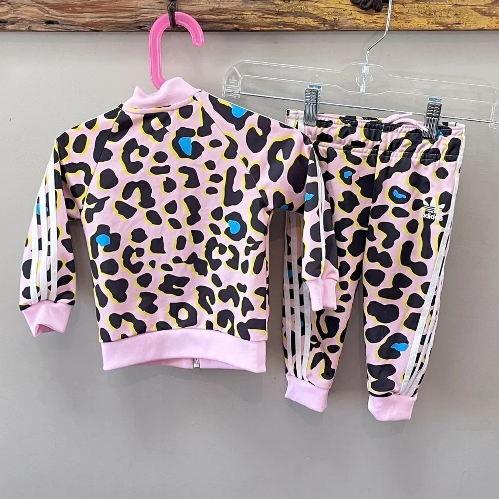 Adidas Leopard Print‎ Pink Track Suit- Size 9-12m